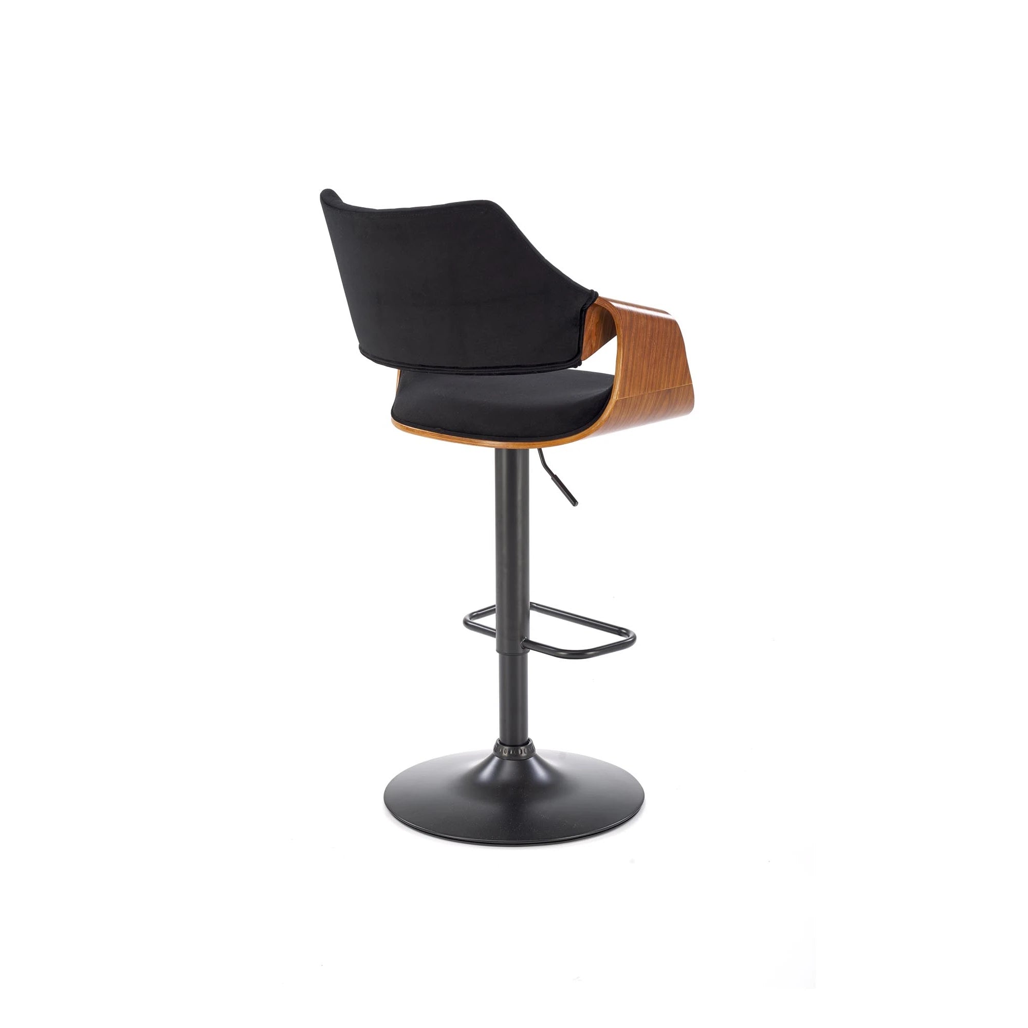 Scaun bar H124, negru/nuc, stofa catifelata/placaj/metal, 55x52x93/114 cm