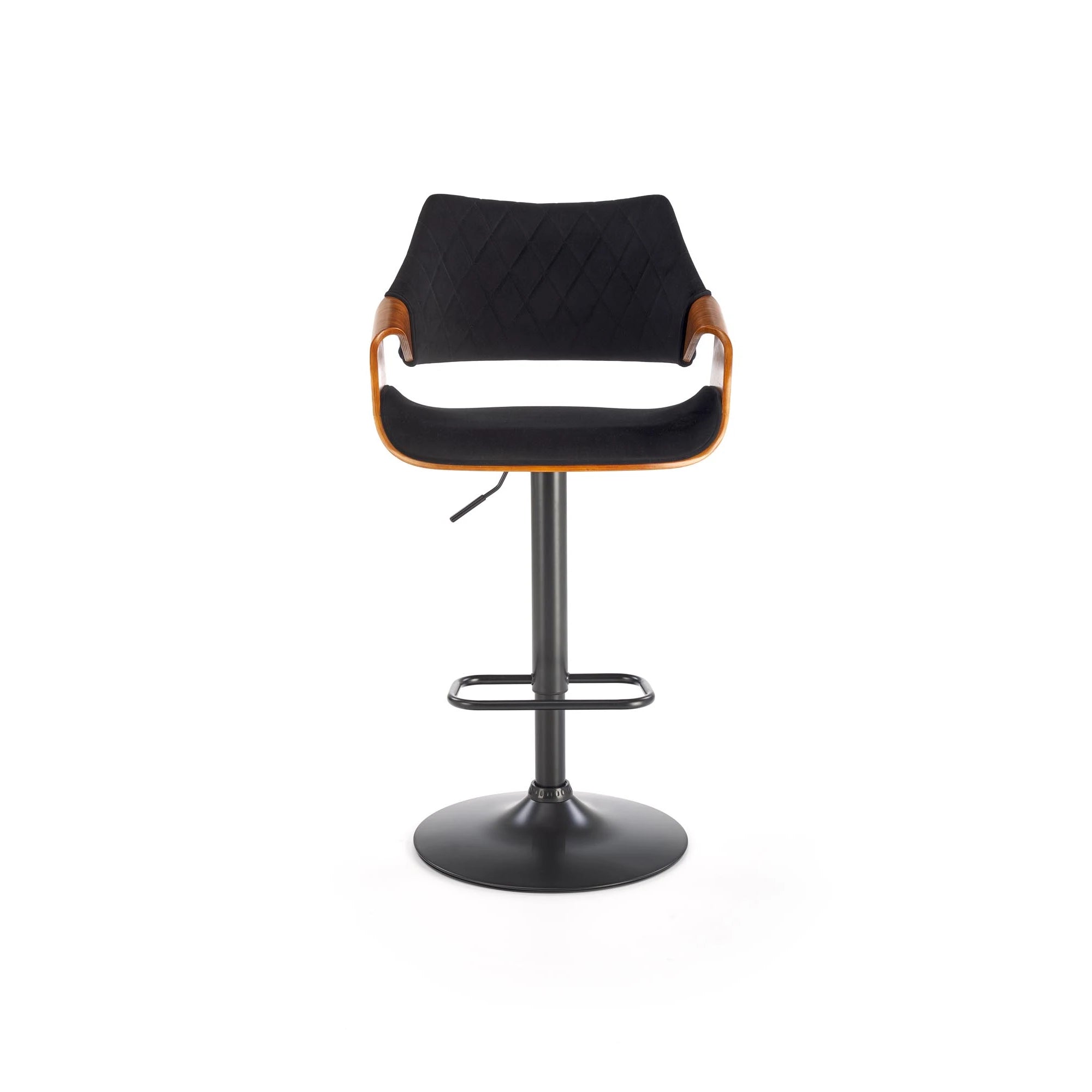 Scaun bar H124, negru/nuc, stofa catifelata/placaj/metal, 55x52x93/114 cm