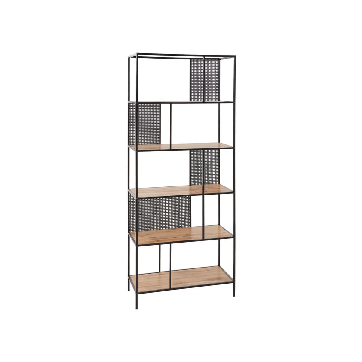 Biblioteca LEON, negru/stejar, 76x33x180 cm