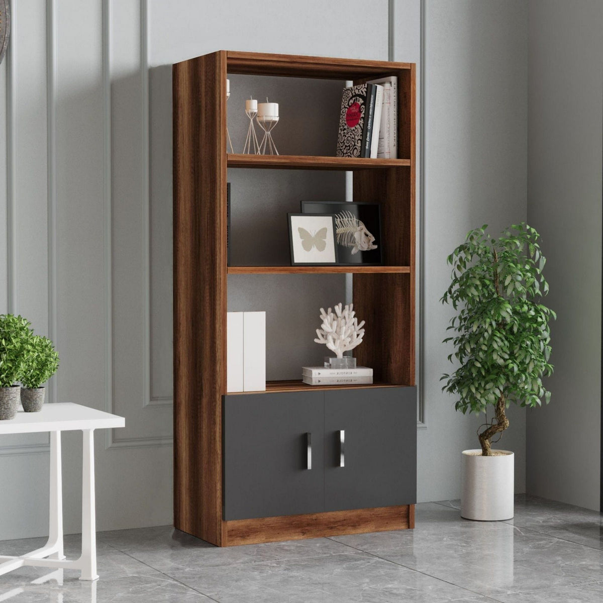 Biblioteca 956LCS1401, nuc/gri, PAL melaminat, 64x38x140 cm