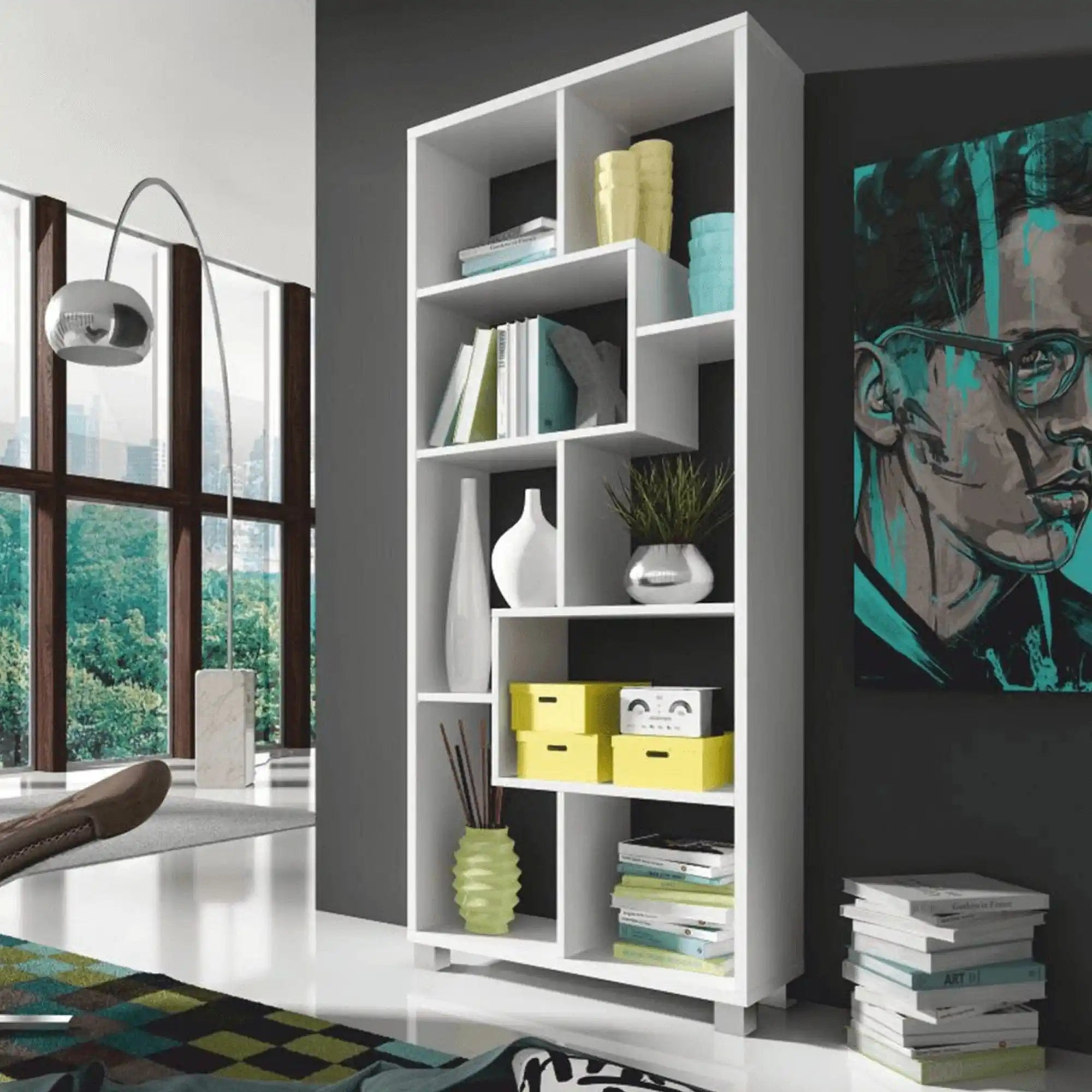 Biblioteca ADEN, alb, PAL melaminat, 69x25x161 cm