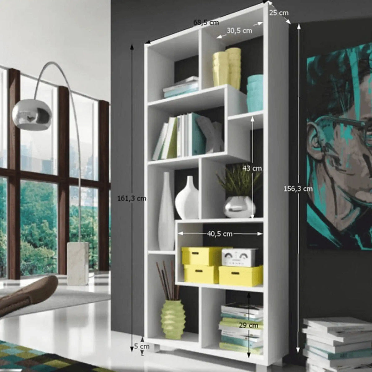 Biblioteca ADEN, alb, PAL melaminat, 69x25x161 cm