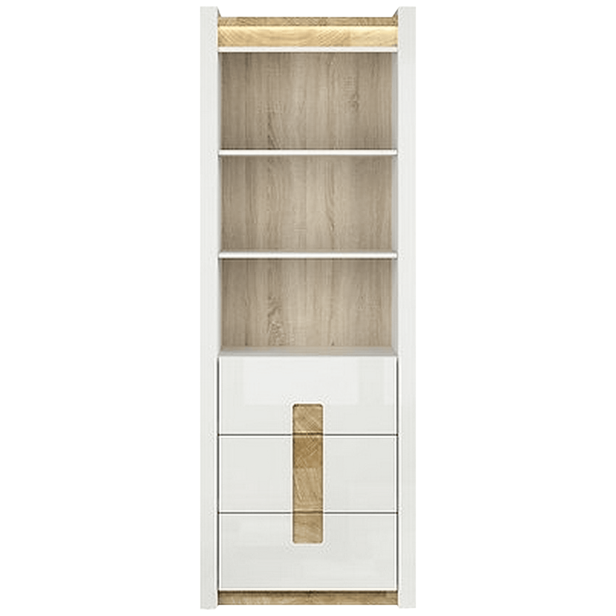 Biblioteca ALAMEDA, alb/stejar, PAL, 72x42x202 cm