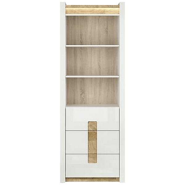 Biblioteca ALAMEDA, alb/stejar, PAL, 72x42x202 cm