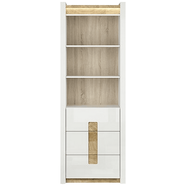Biblioteca ALAMEDA, alb/stejar, PAL, 72x42x202 cm