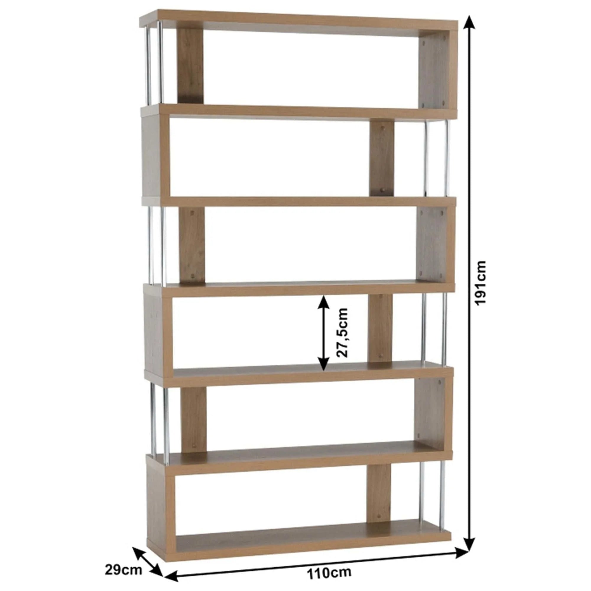Biblioteca ALIS, stejar, PAL, 110x29x191 cm