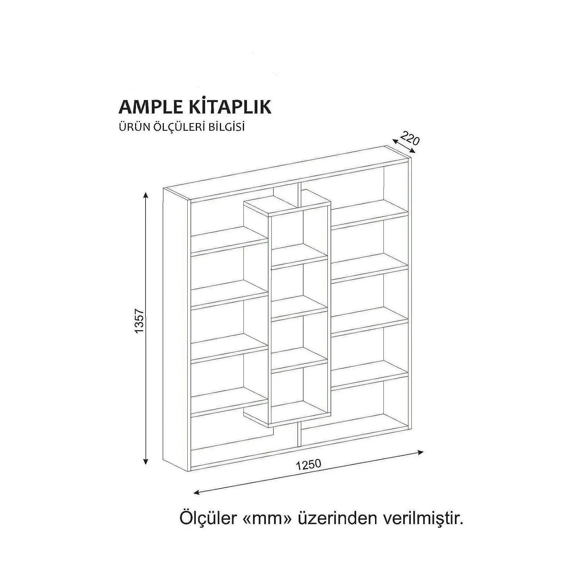 Biblioteca AMPLE, alb, PAL melaminat, 125x22x136 cm