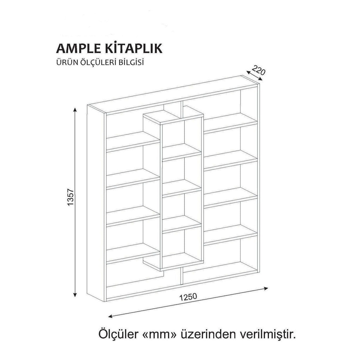 Biblioteca AMPLE, alb, PAL melaminat, 125x22x136 cm