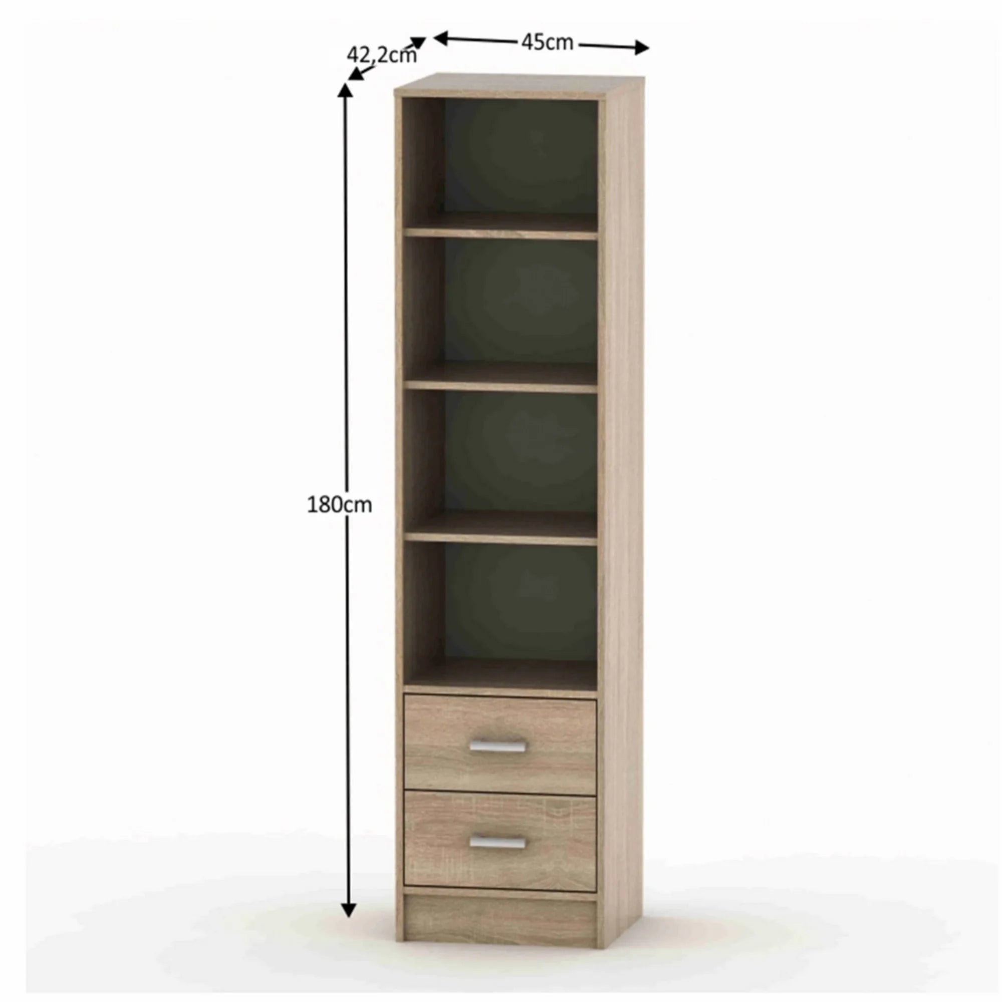 Biblioteca BETTY 4, stejar sonoma, DTD laminat, cu 2 sertare, 45x42x180 cm