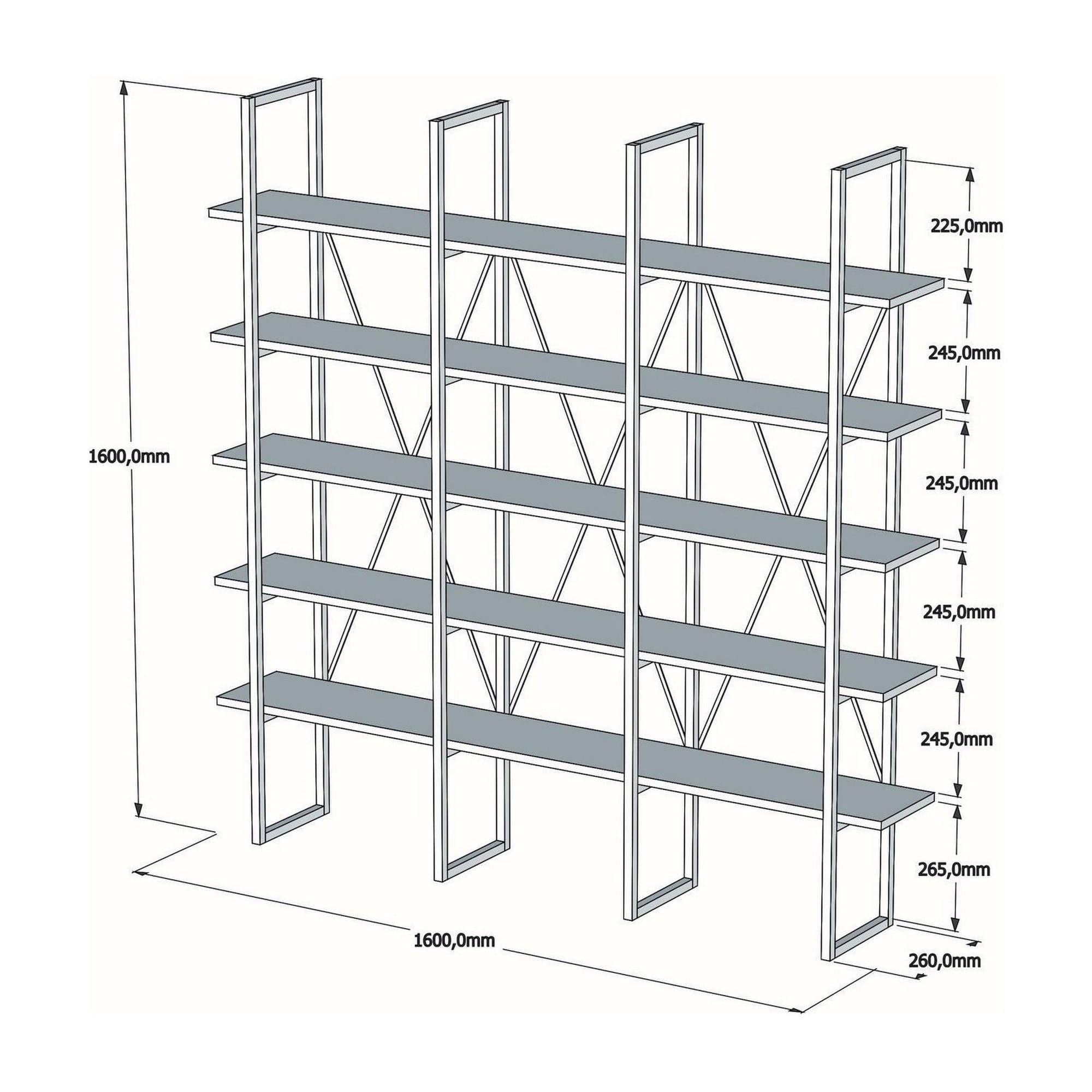 Biblioteca BEYLERBEYI, alun/negru, PAL melaminat/metal, 160x26x160 cm