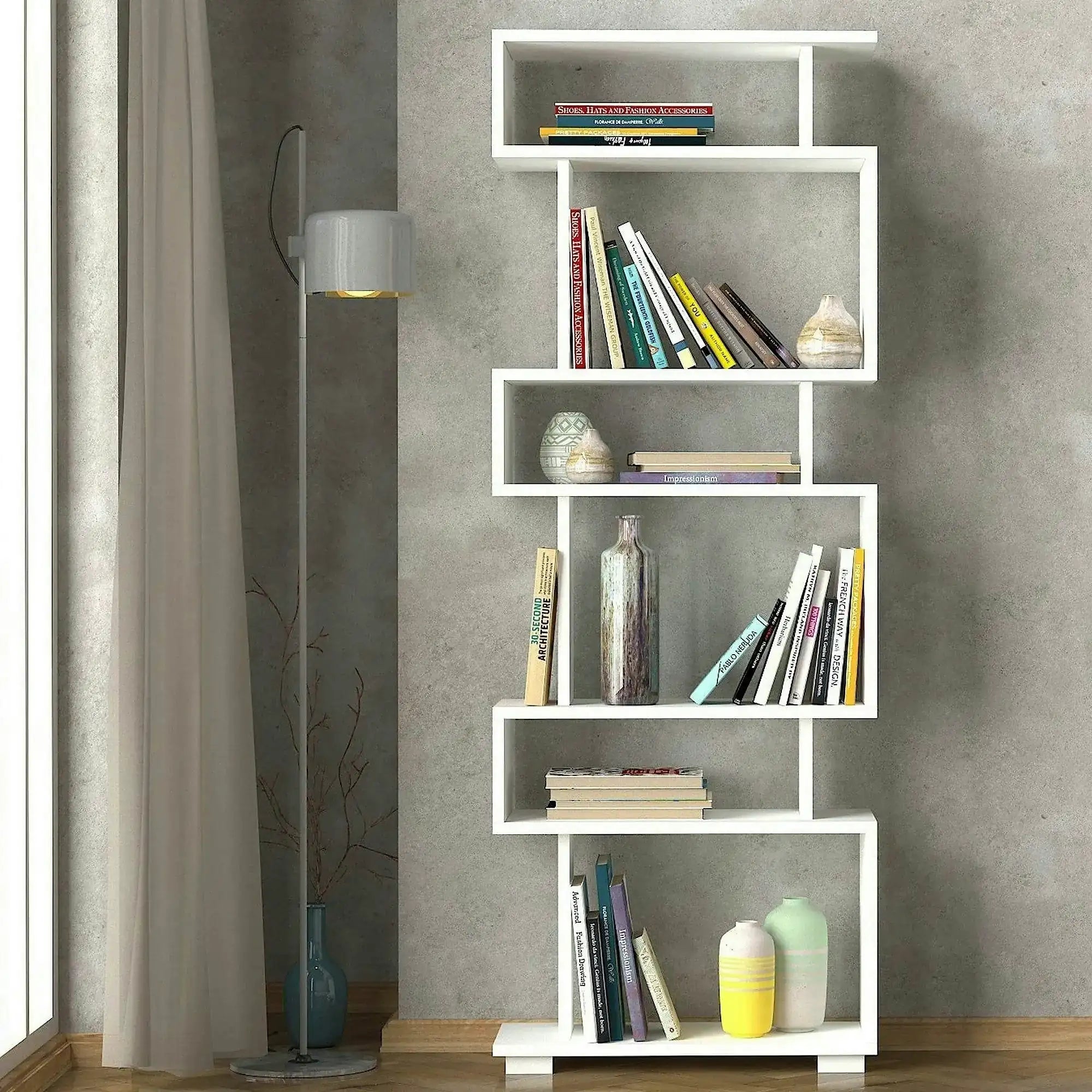 Biblioteca BLOK, alb, PAL melaminat, 60x20x165 cm