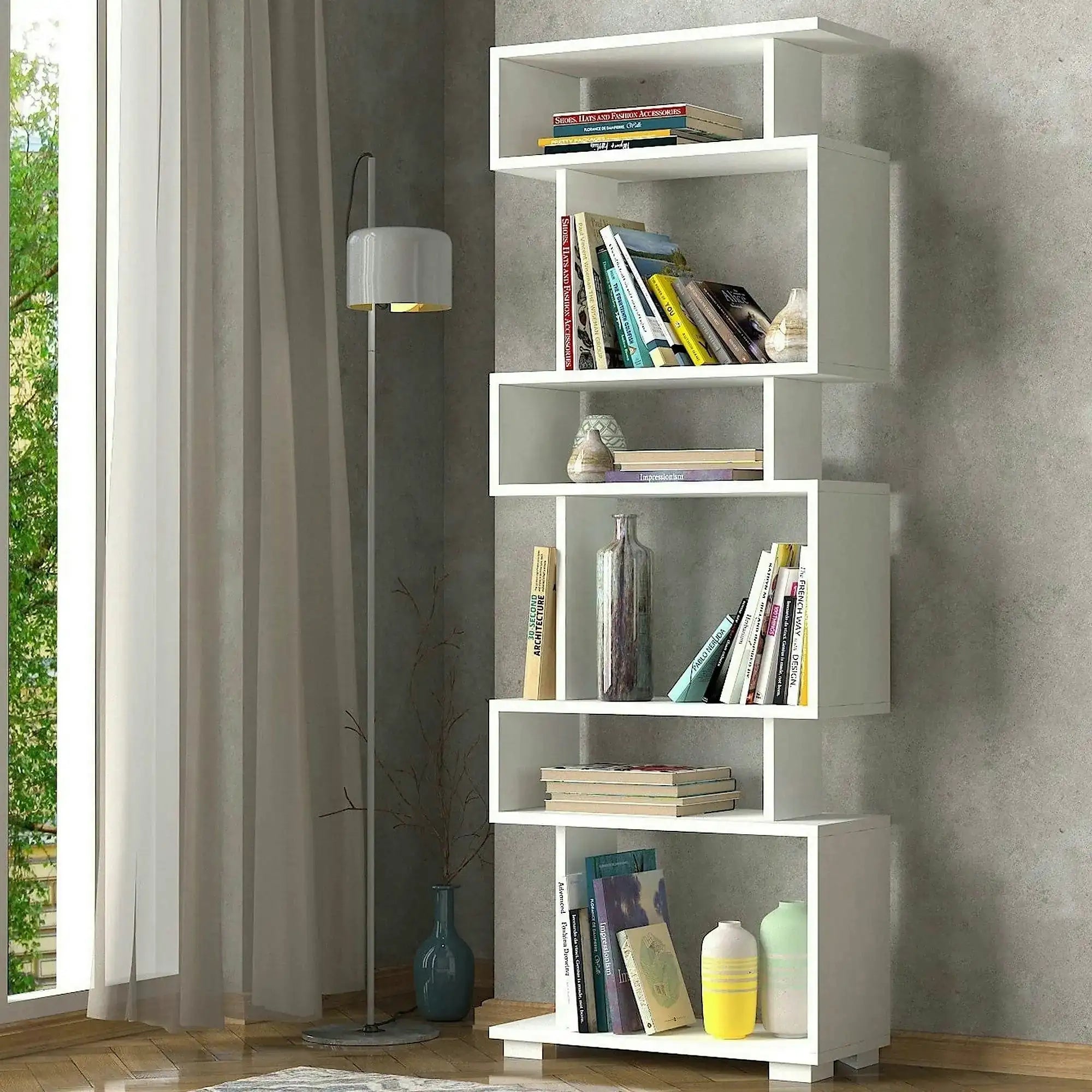 Biblioteca BLOK, alb, PAL melaminat, 60x20x165 cm