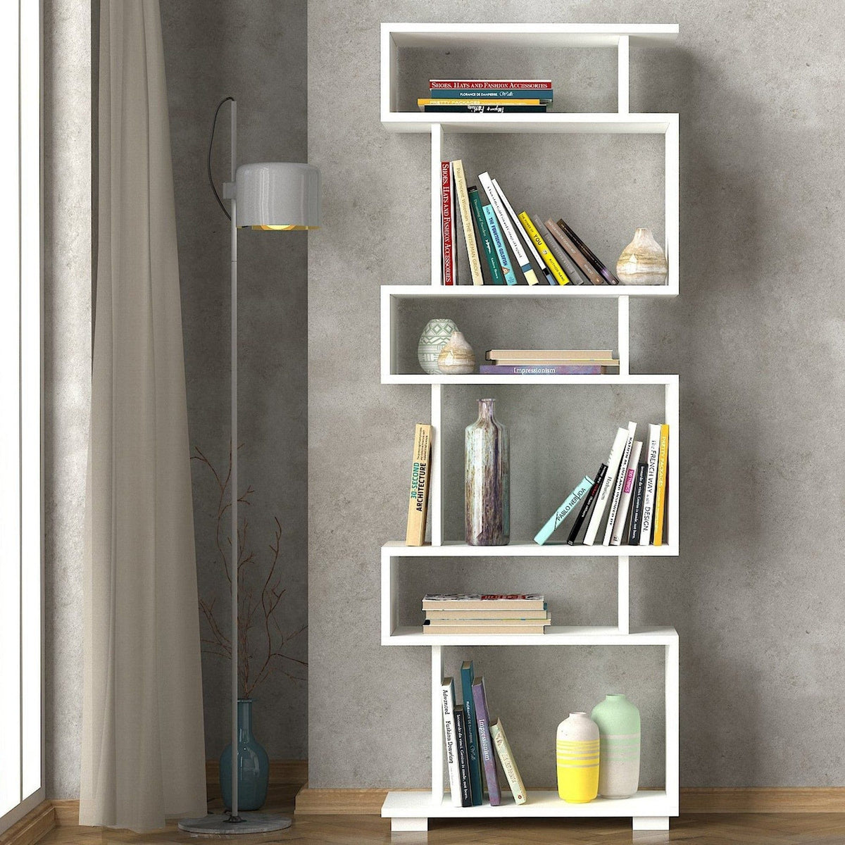 Biblioteca BLOK, alb, PAL melaminat, 60x20x165 cm