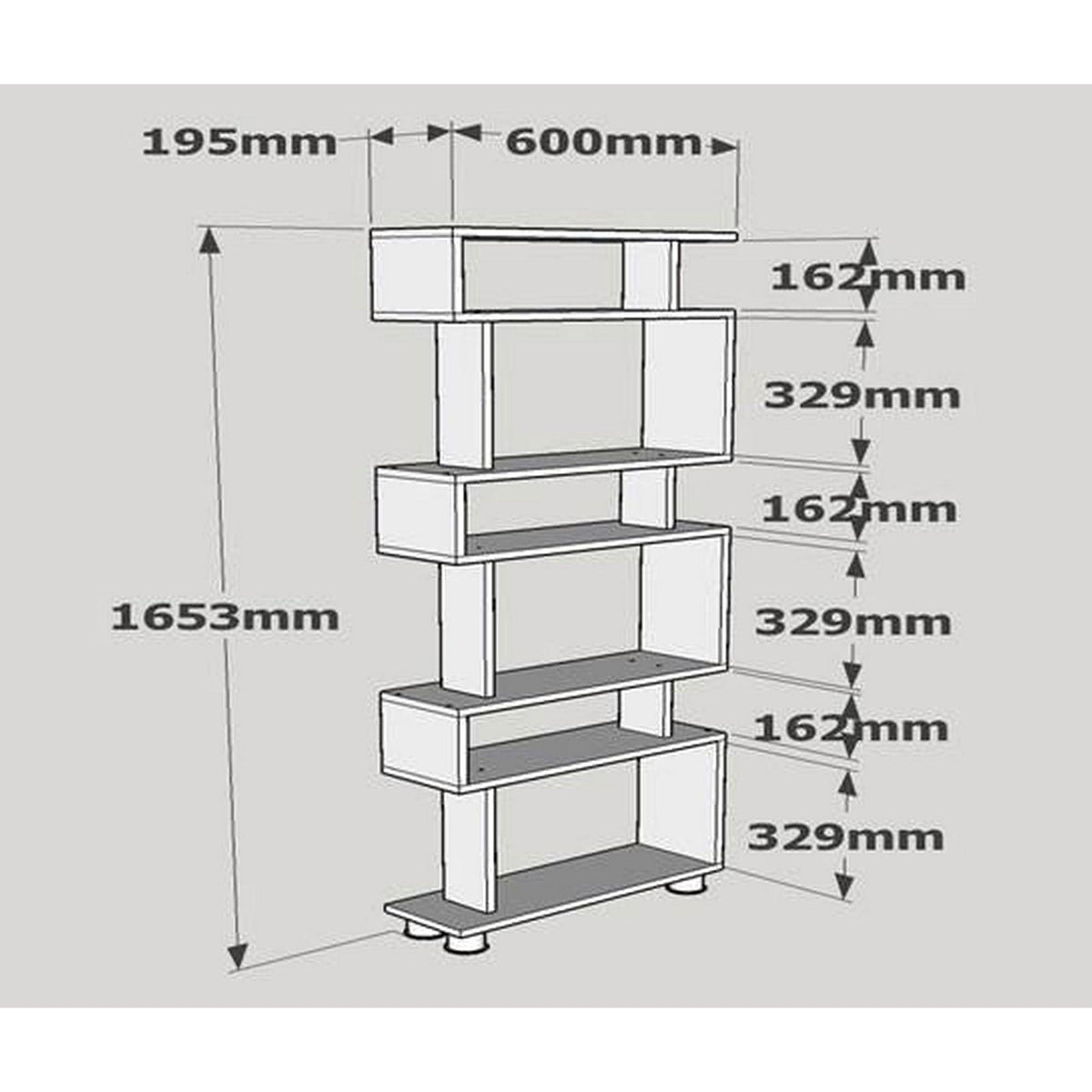 Biblioteca BLOK, alb, PAL melaminat, 60x20x165 cm