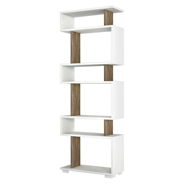 Biblioteca BLOK, alun/alb, PAL melaminat, 60x20x165 cm