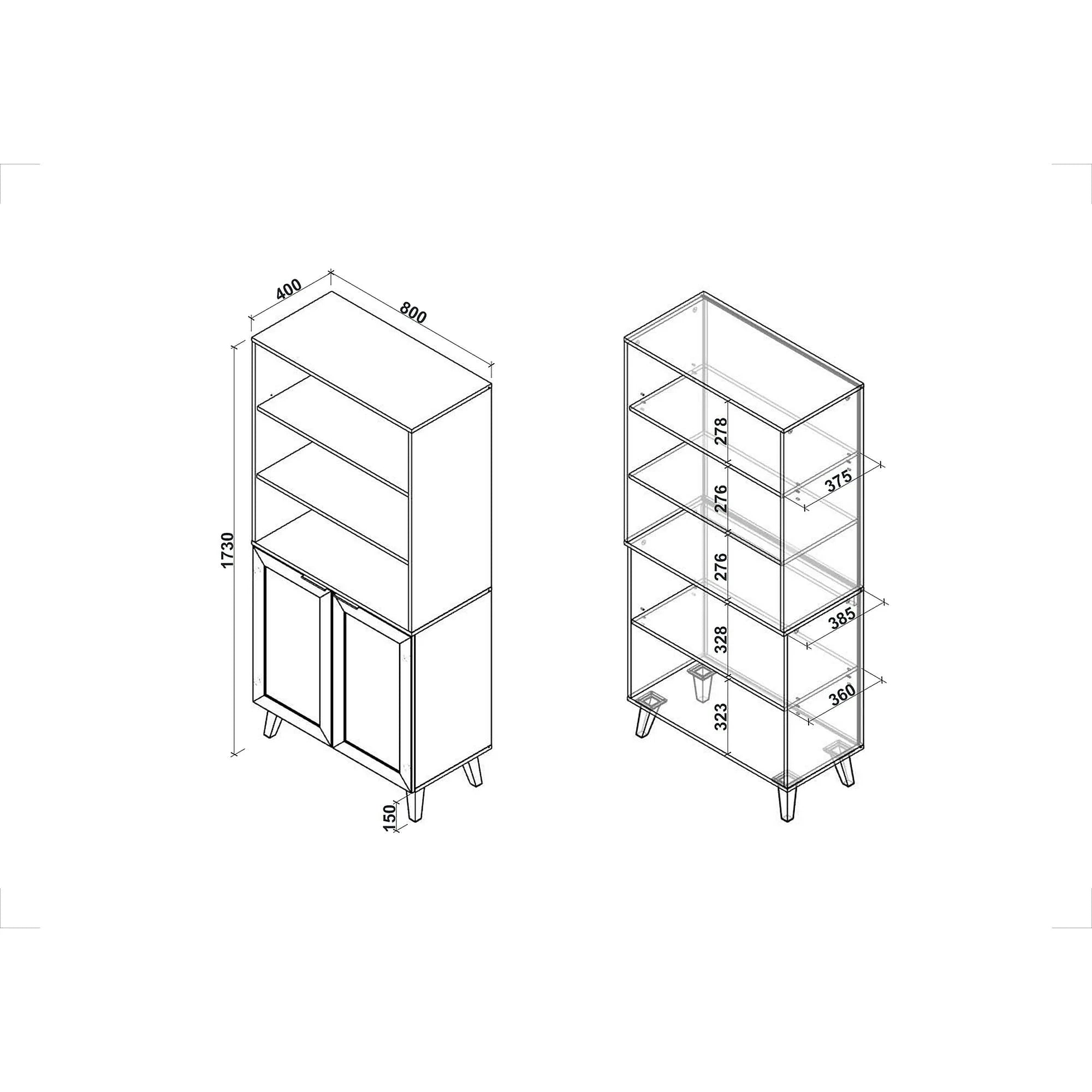 Biblioteca BORNEO, stejar artisan, PAL laminat, 80x40x173 cm