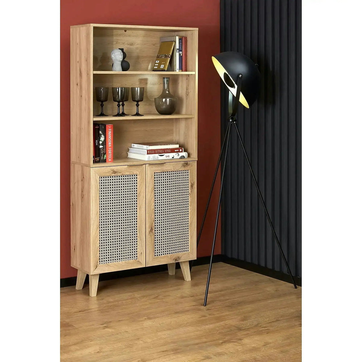 Biblioteca BORNEO, stejar artisan, PAL laminat, 80x40x173 cm