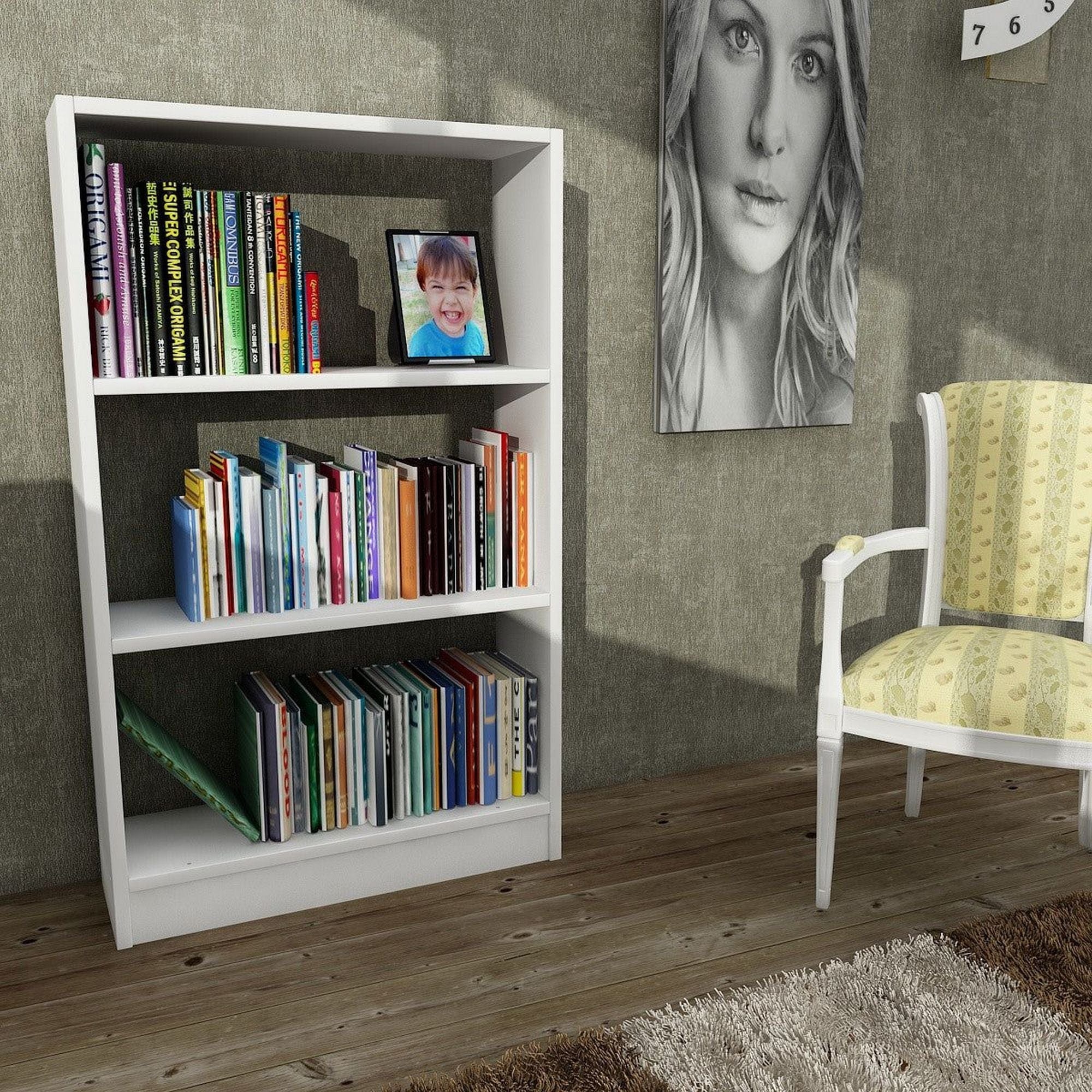 Biblioteca CELLA, alb, PAL melaminat, 60x20x100 cm