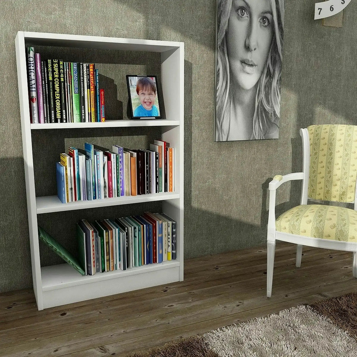Biblioteca CELLA, alb, PAL melaminat, 60x20x100 cm