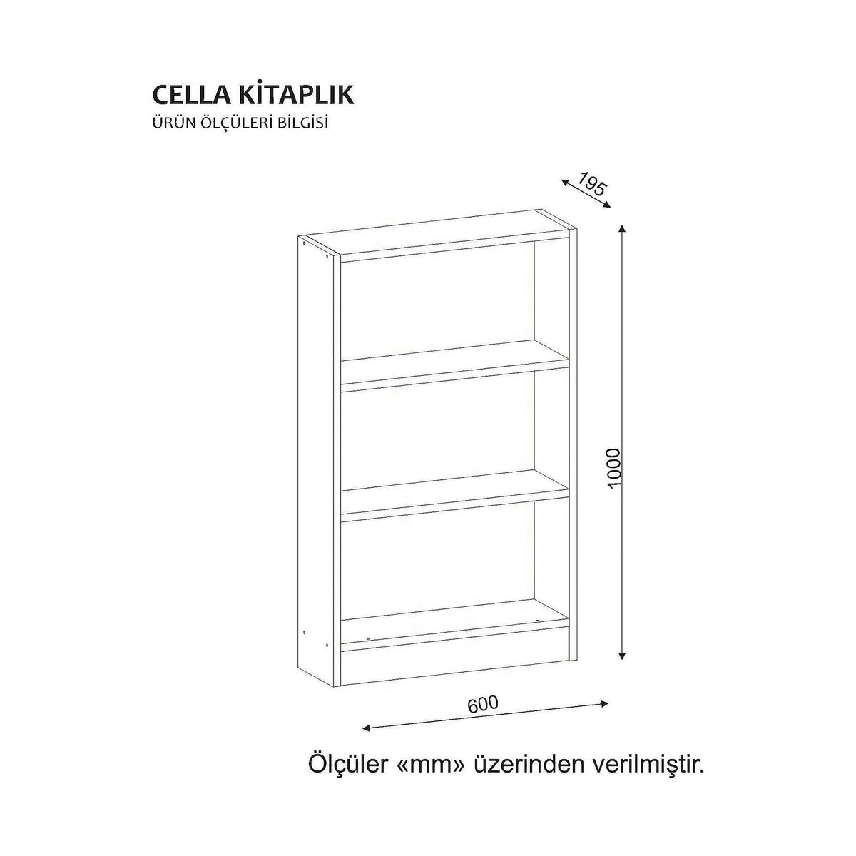 Biblioteca CELLA, alb, PAL melaminat, 60x20x100 cm