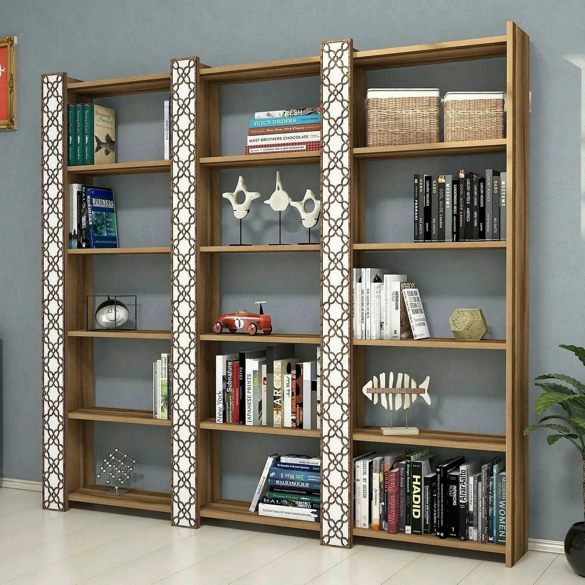 Biblioteca CITY 3, alb/alun, PAL melaminat, 185x24x170 cm