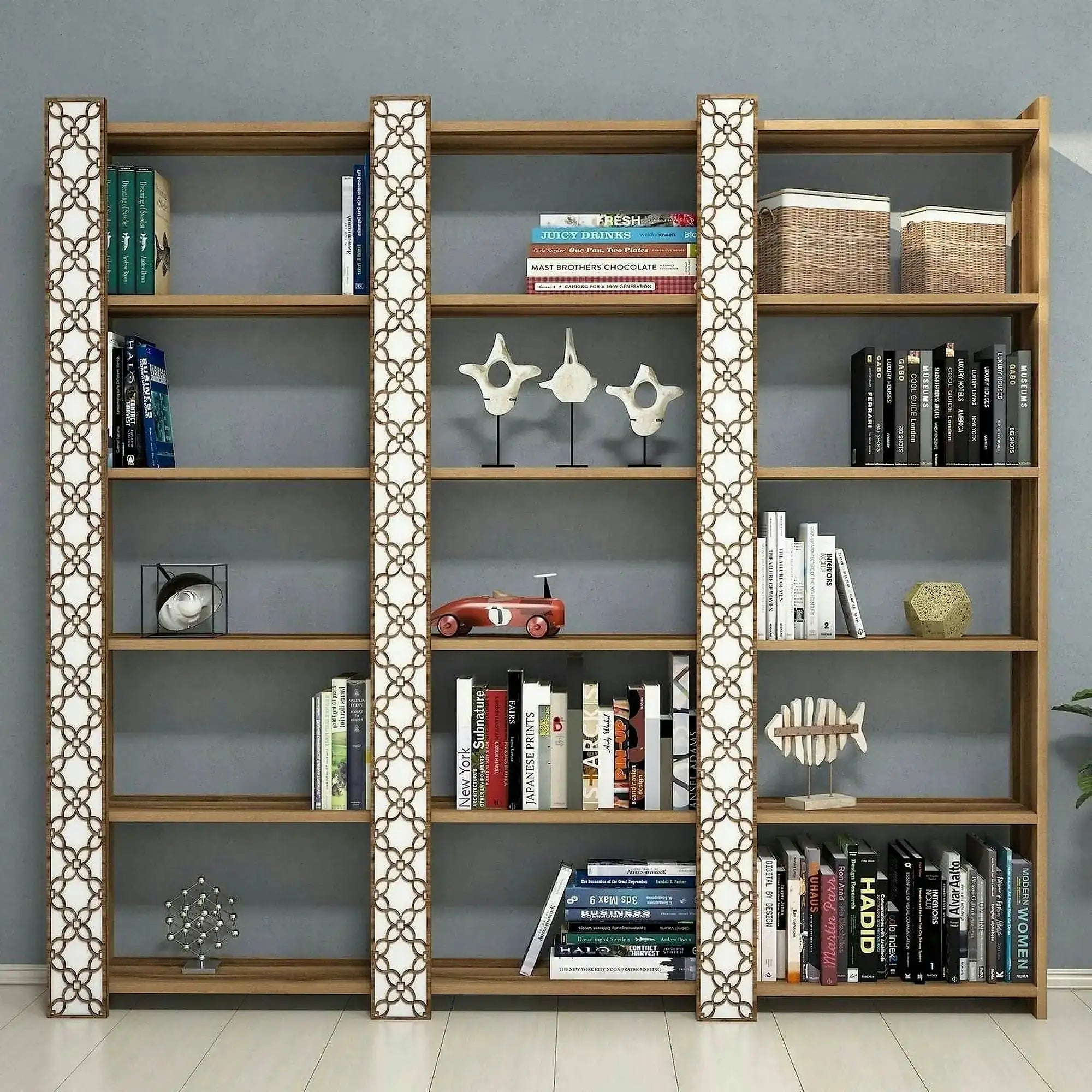 Biblioteca CITY 3, alb/alun, PAL melaminat, 185x24x170 cm