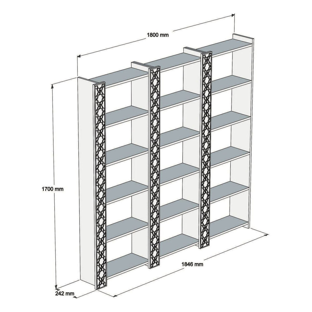 Biblioteca CITY 3, alb/alun, PAL melaminat, 185x24x170 cm