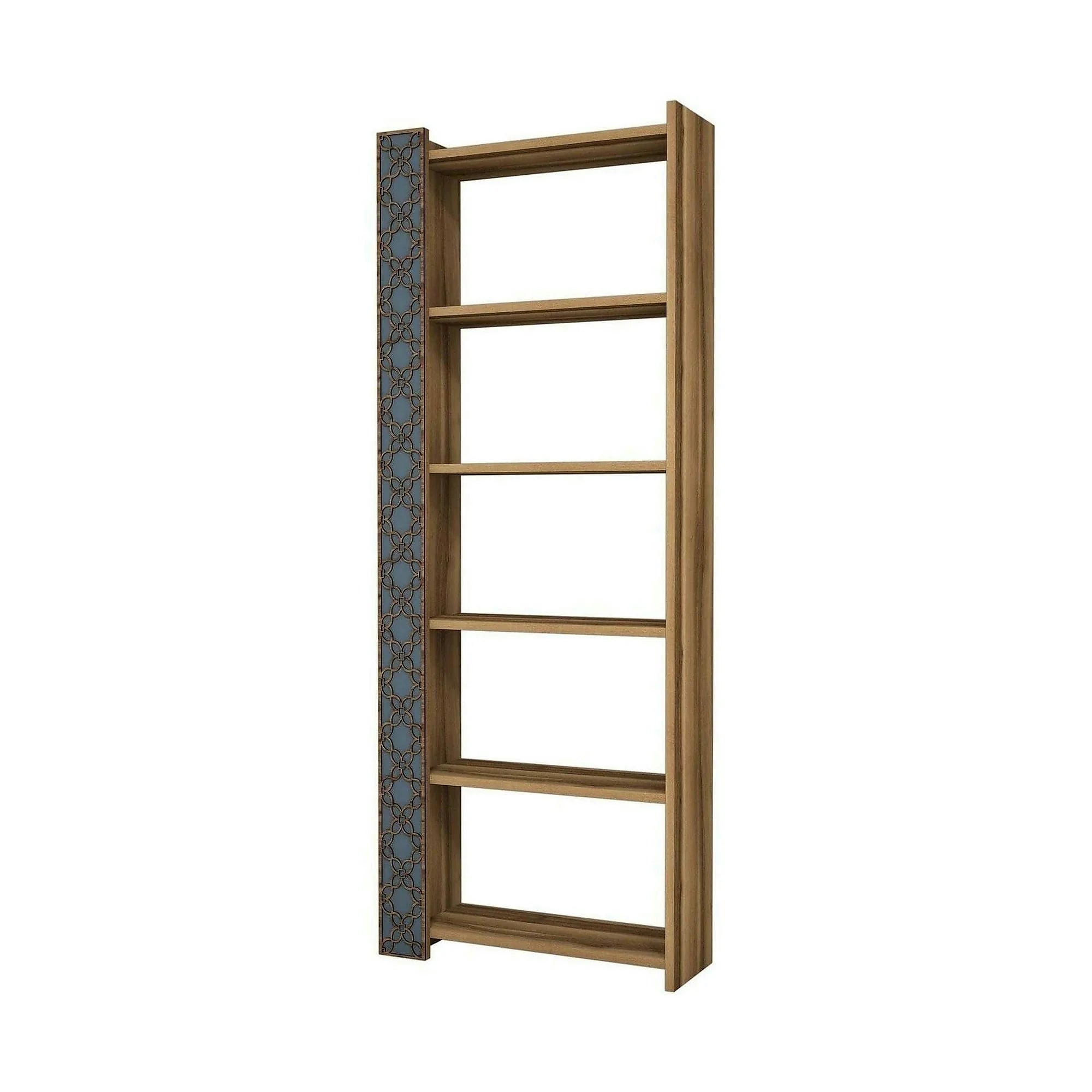 Biblioteca CITY, alun/albastru, PAL melaminat, 65x24x170 cm