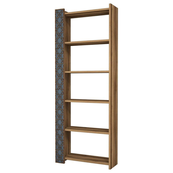 Biblioteca CITY, alun/albastru, PAL melaminat, 65x24x170 cm
