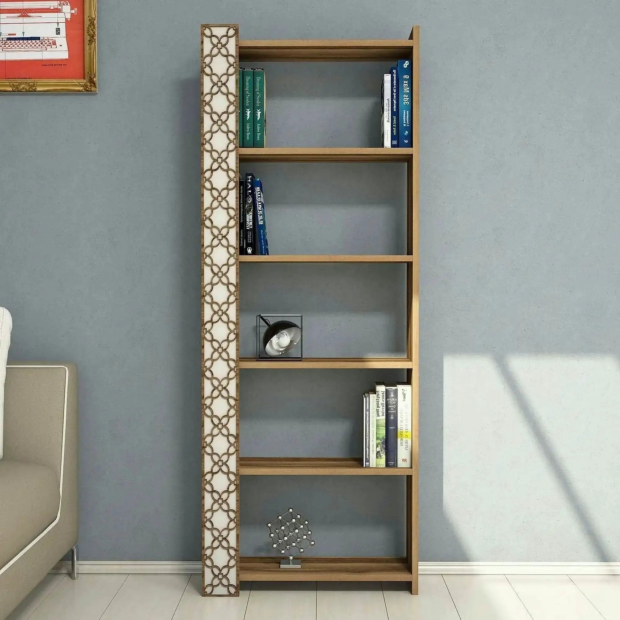 Biblioteca CITY, alun/bej, PAL melaminat, 65x24x170 cm