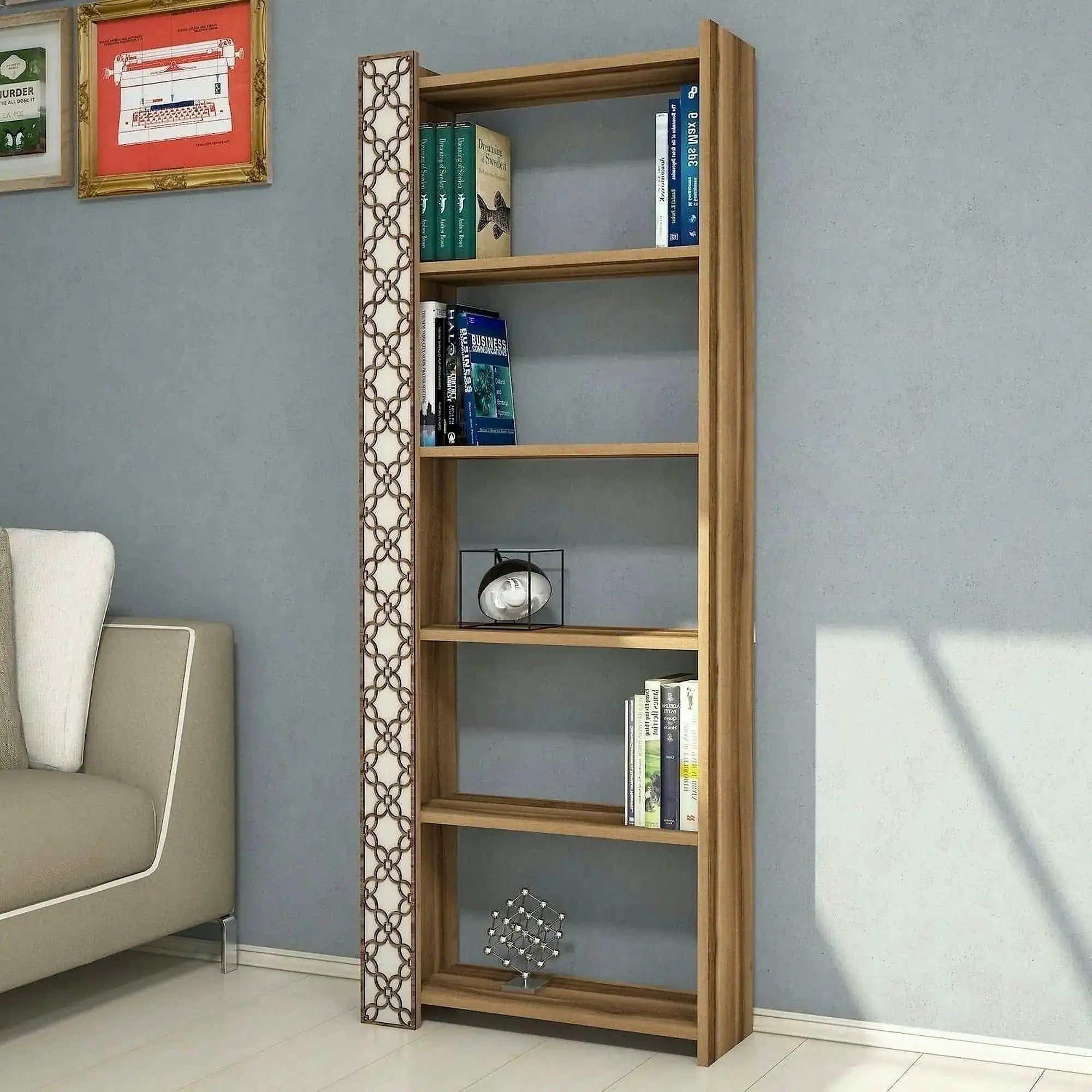 Biblioteca CITY, alun/bej, PAL melaminat, 65x24x170 cm