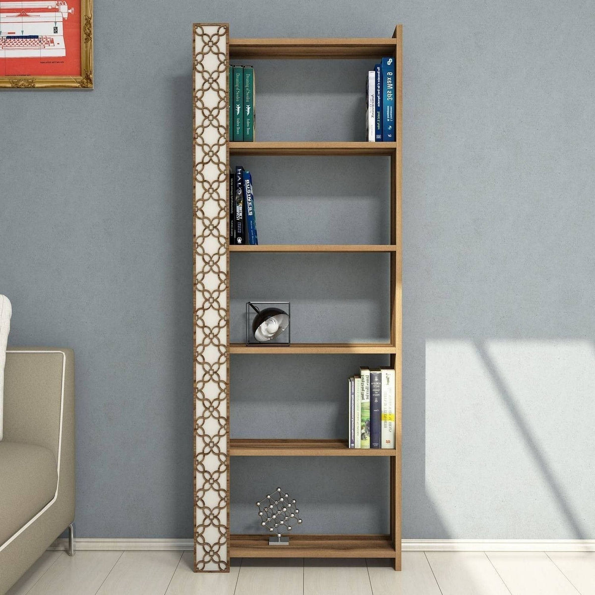 Biblioteca CITY, alun/bej, PAL melaminat, 65x24x170 cm