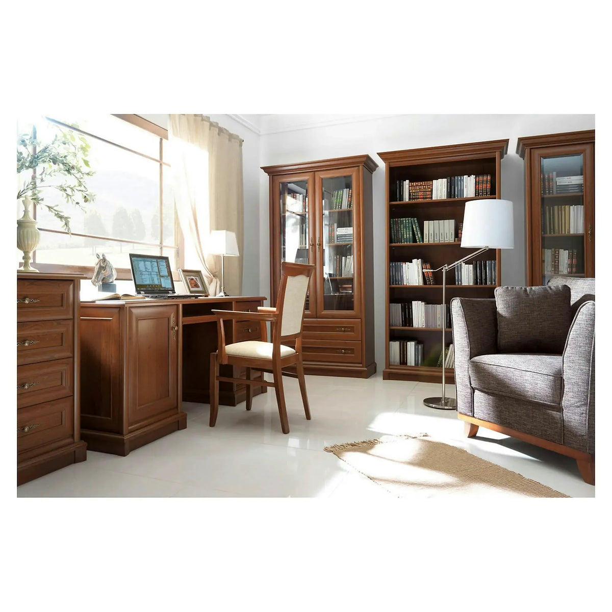 Biblioteca clasica living KENT, castan, PAL, 110x43x205 cm