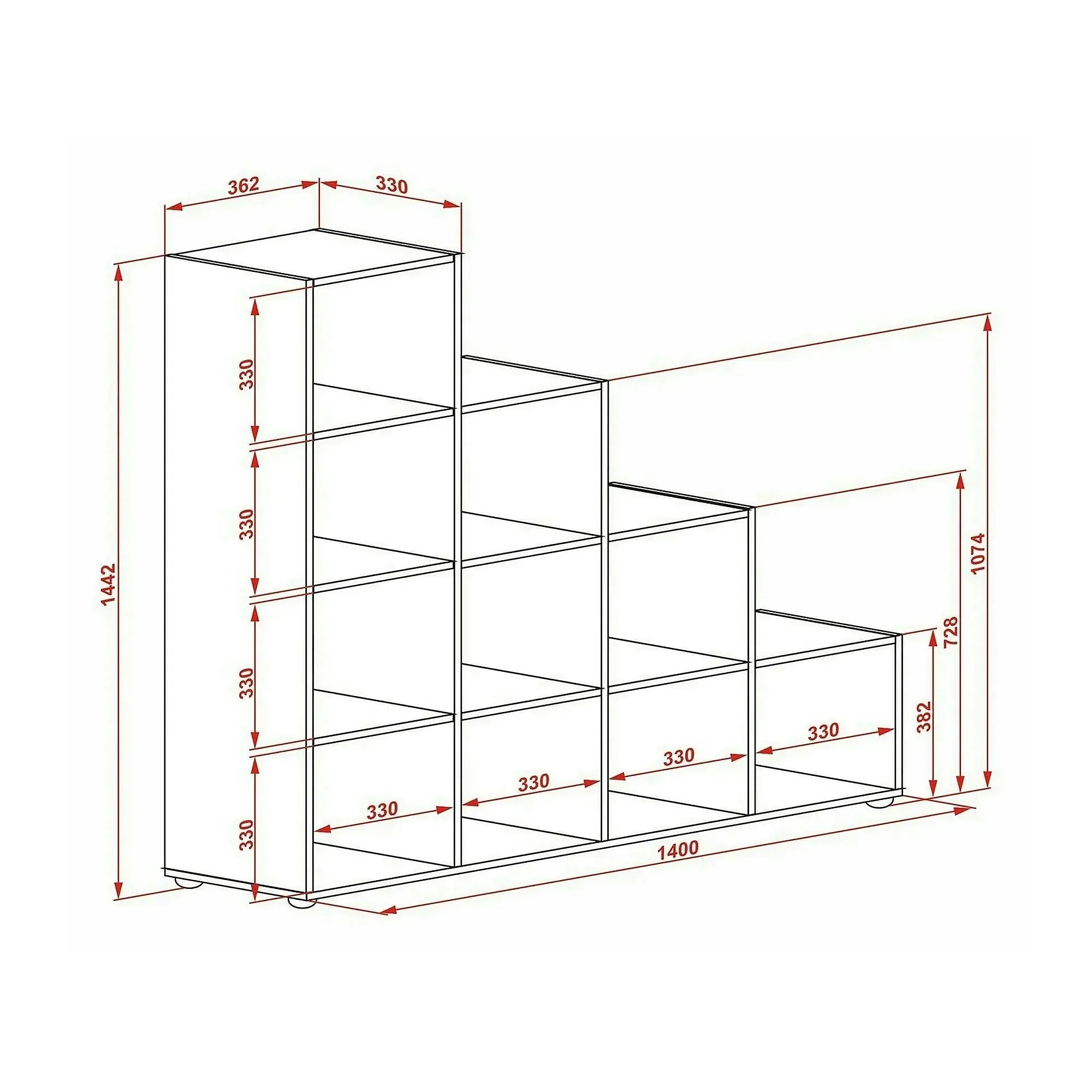 Biblioteca COBOTO, alb, PAL laminat, 139x33x144 cm