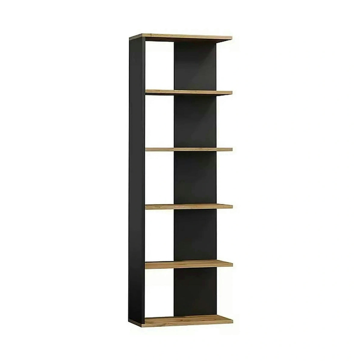 Biblioteca CORNER, negru/stejar wotan, PAL, 60x25x170 cm
