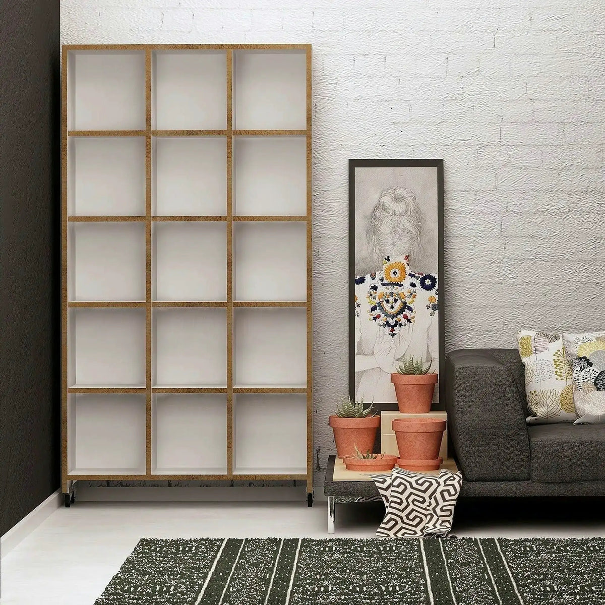 Biblioteca CROTONE, stejar/alb, PAL melaminat, 90x25x166 cm