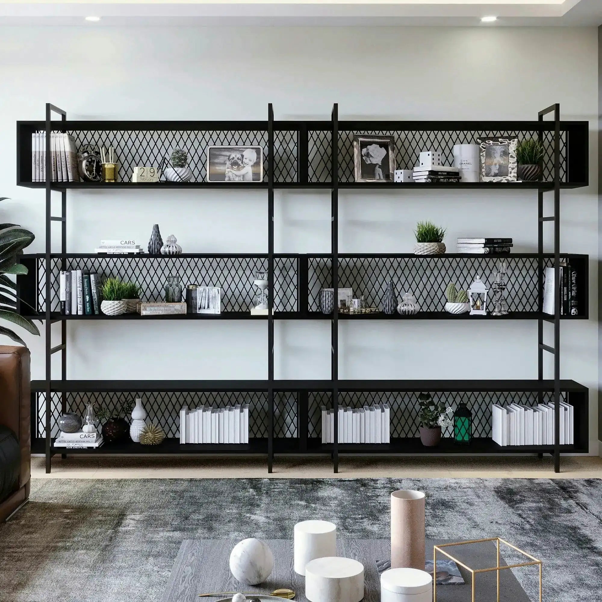 Biblioteca de birou 285LCV1180, negru, PAL melaminat/metal, 280x34x180 cm