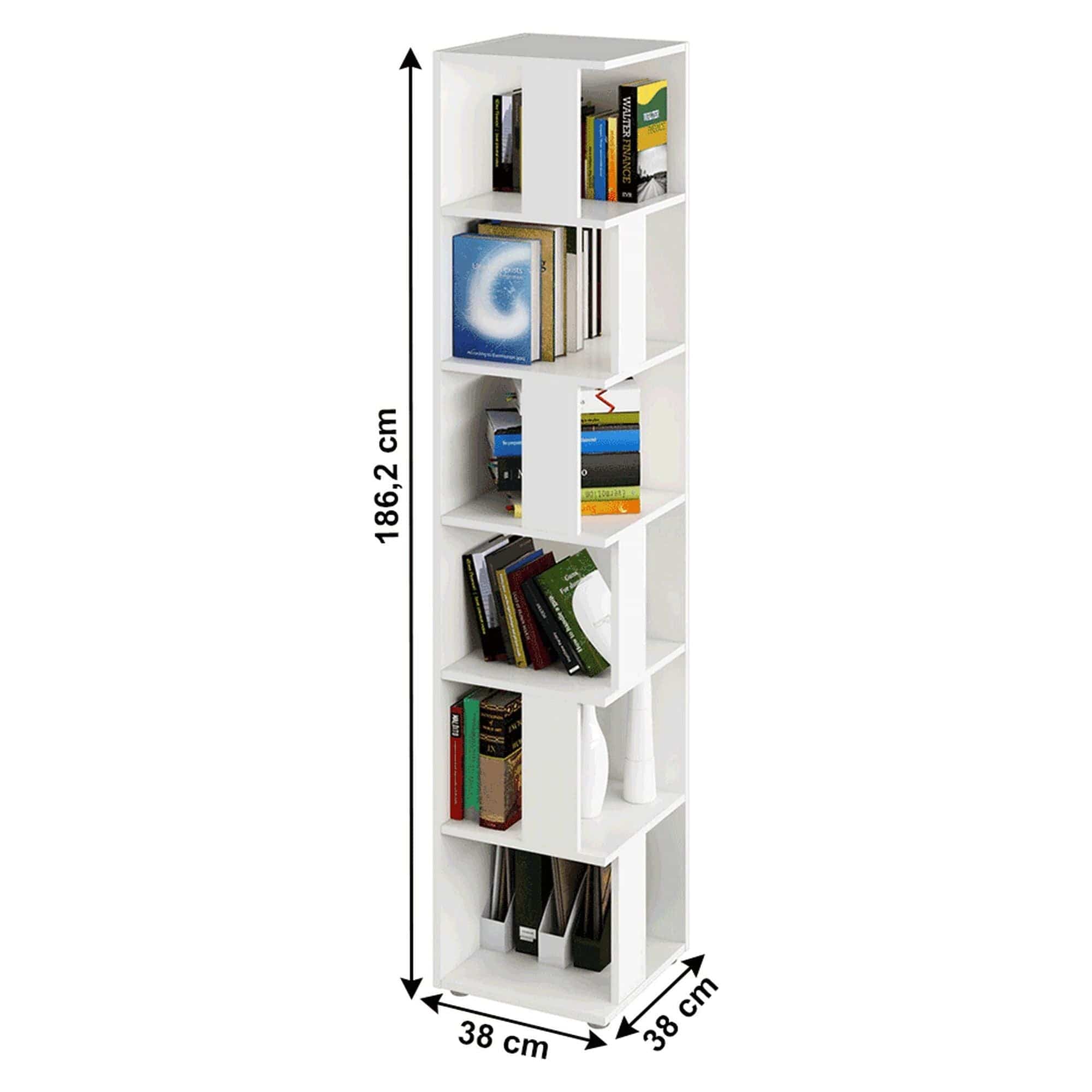 Biblioteca de colt KORIND, alb, DTD laminat,  38x38x186 cm