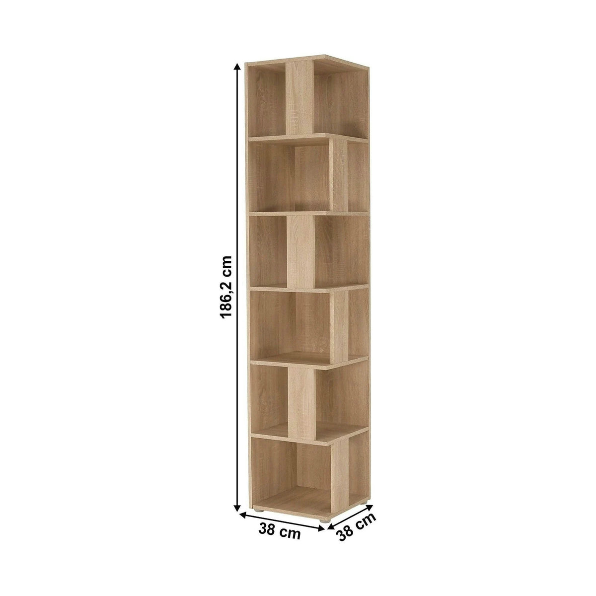 Biblioteca de colt KORIND, stejar sonoma, DTD laminat,  38x38x186 cm