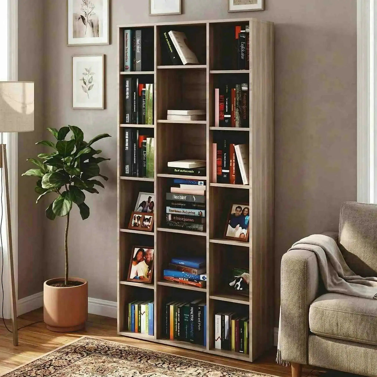 Biblioteca DUNAJ TIP 13, stejar sonoma, DTD laminat, 90x32x191 cm