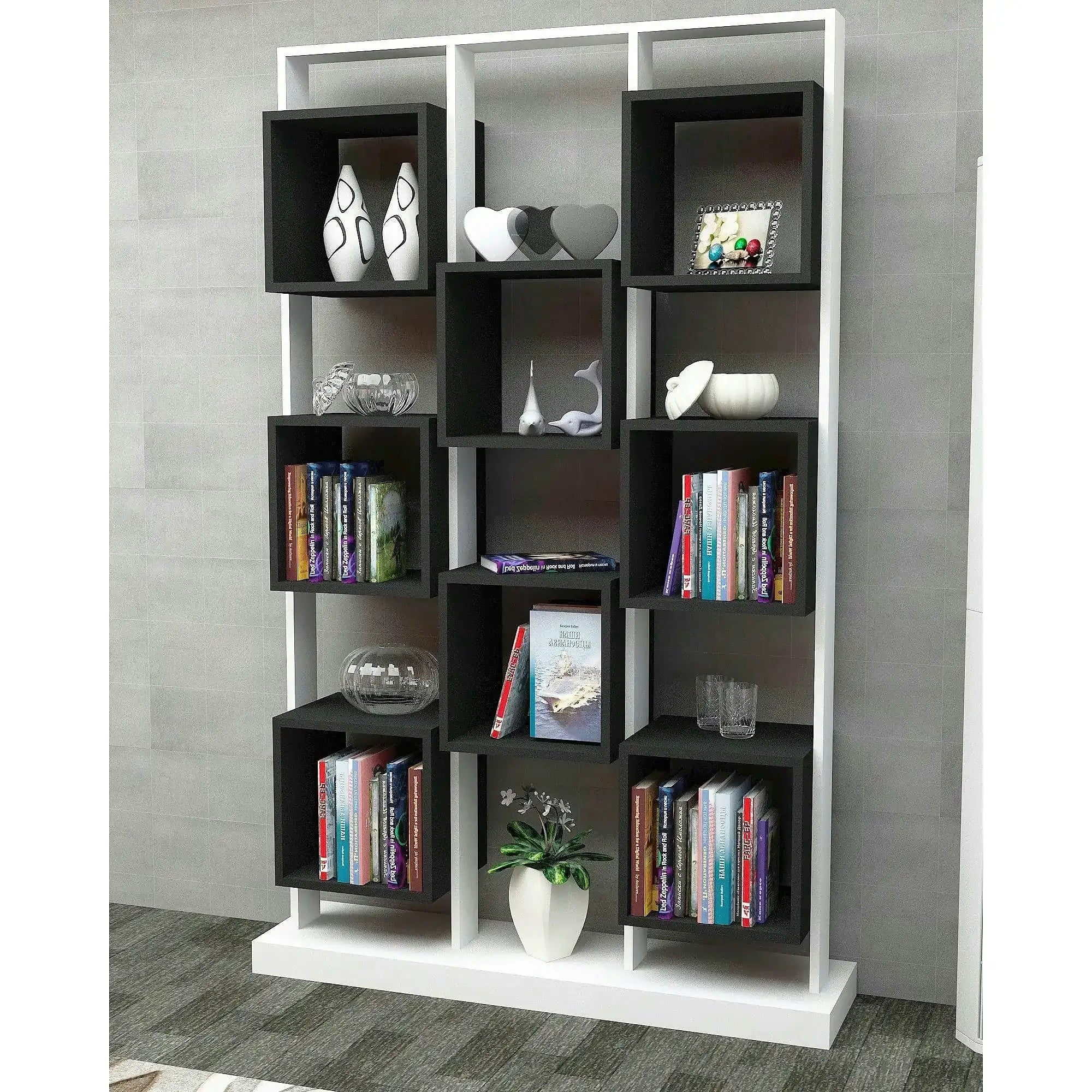 Biblioteca EDGE, alb/negru, PAL melaminat, 120x30x188 cm