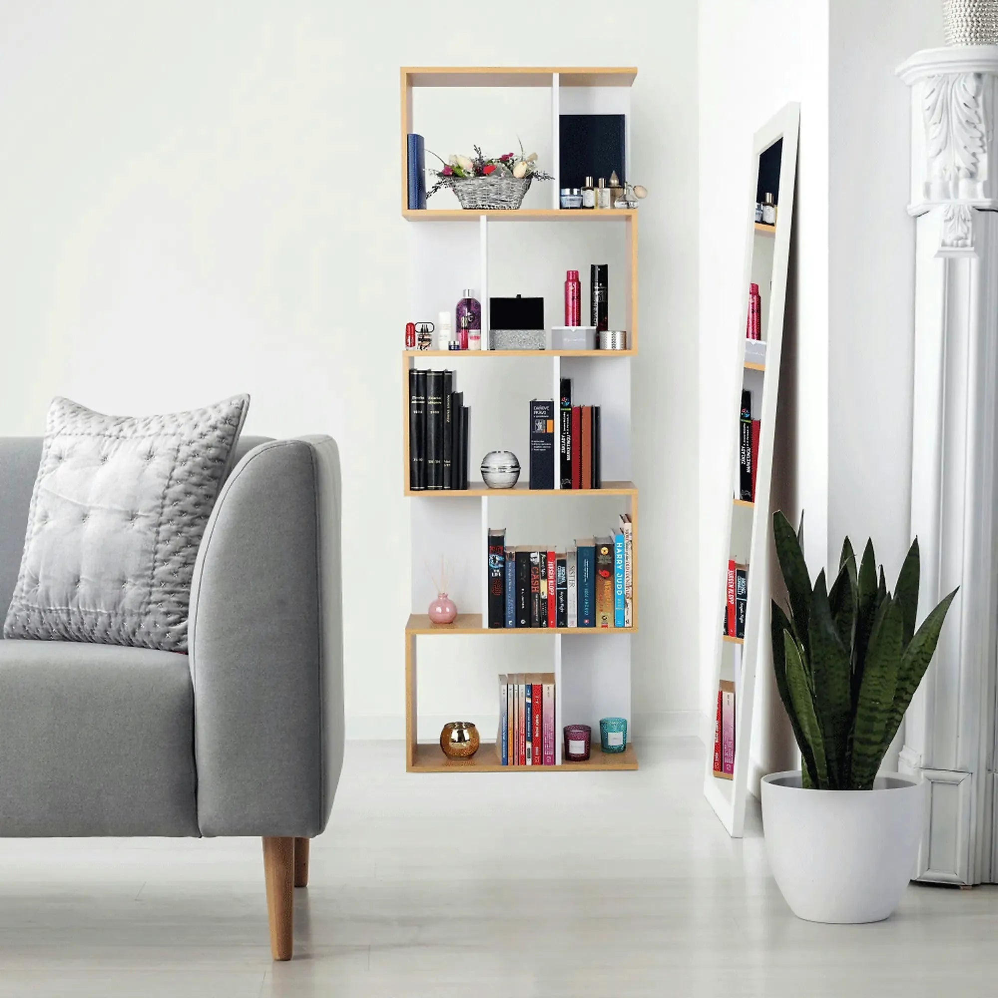 Biblioteca ERDEM NEW TYP 4, pin/alb, DTD laminat, 60x24x180 cm