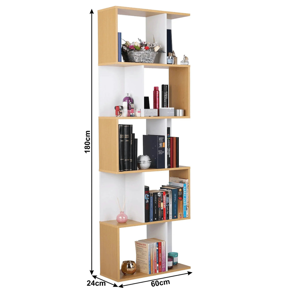Biblioteca ERDEM NEW TYP 4, pin/alb, DTD laminat, 60x24x180 cm