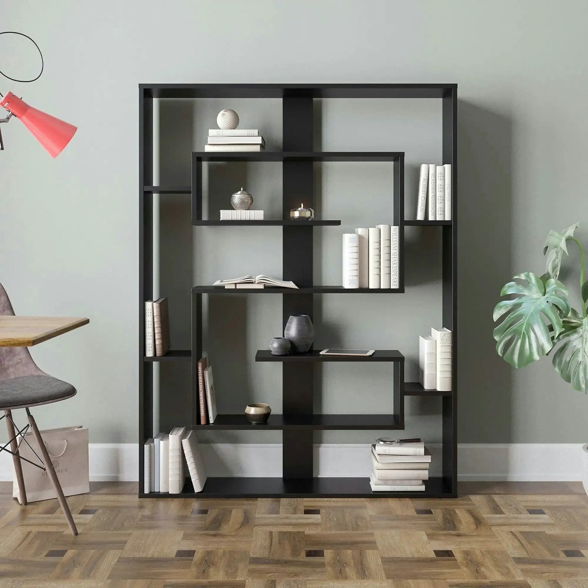 Biblioteca ESTEBAN, negru, PAL melaminat, 120x22x156 cm