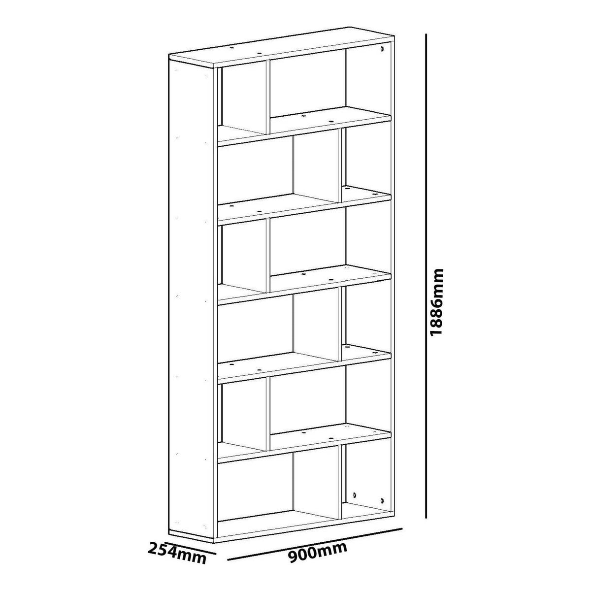 Biblioteca FORM, alb, PAL melaminat, 90x20X189 cm