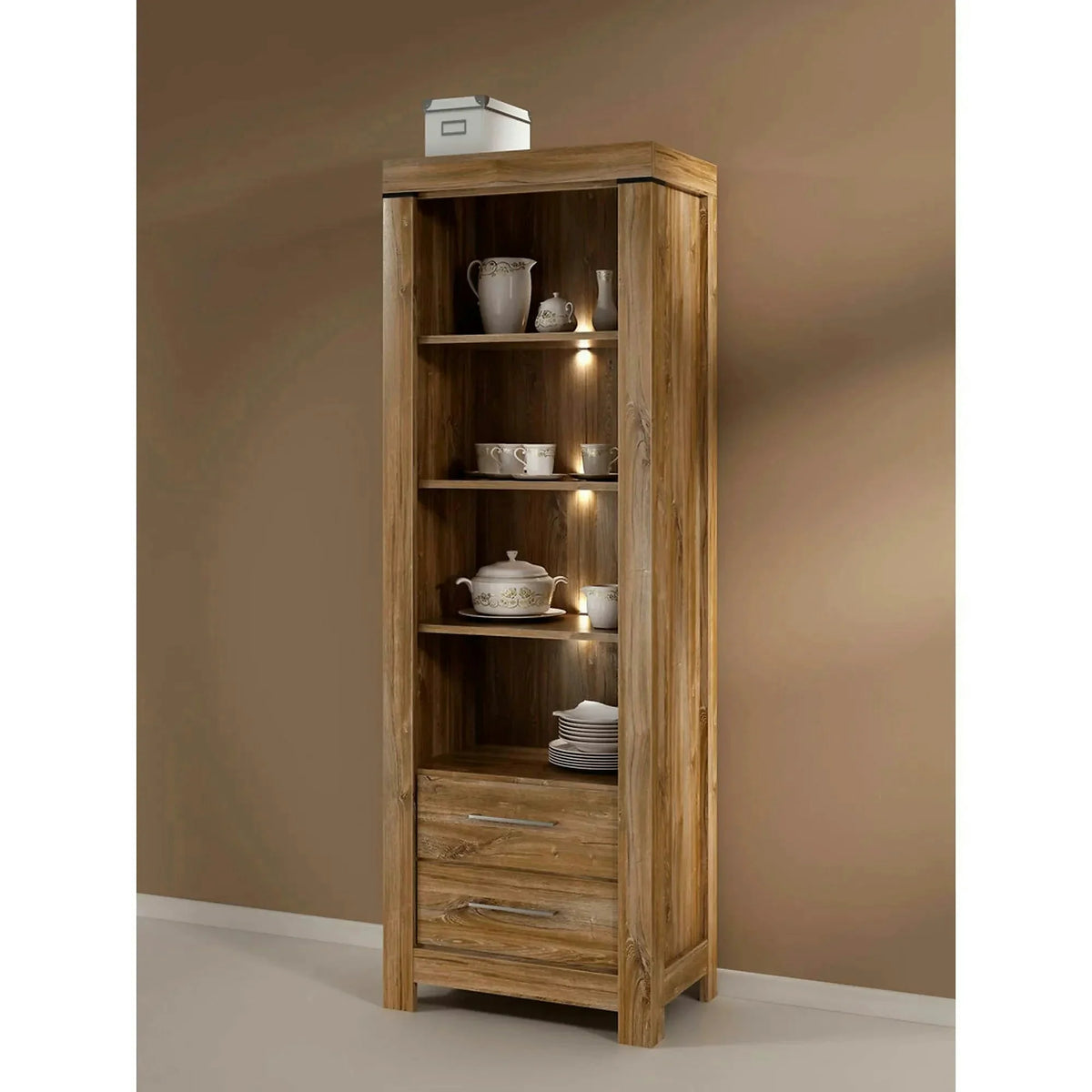 Biblioteca GENT, stejar, PAL, cu iluminare LED, 68x42x201 cm