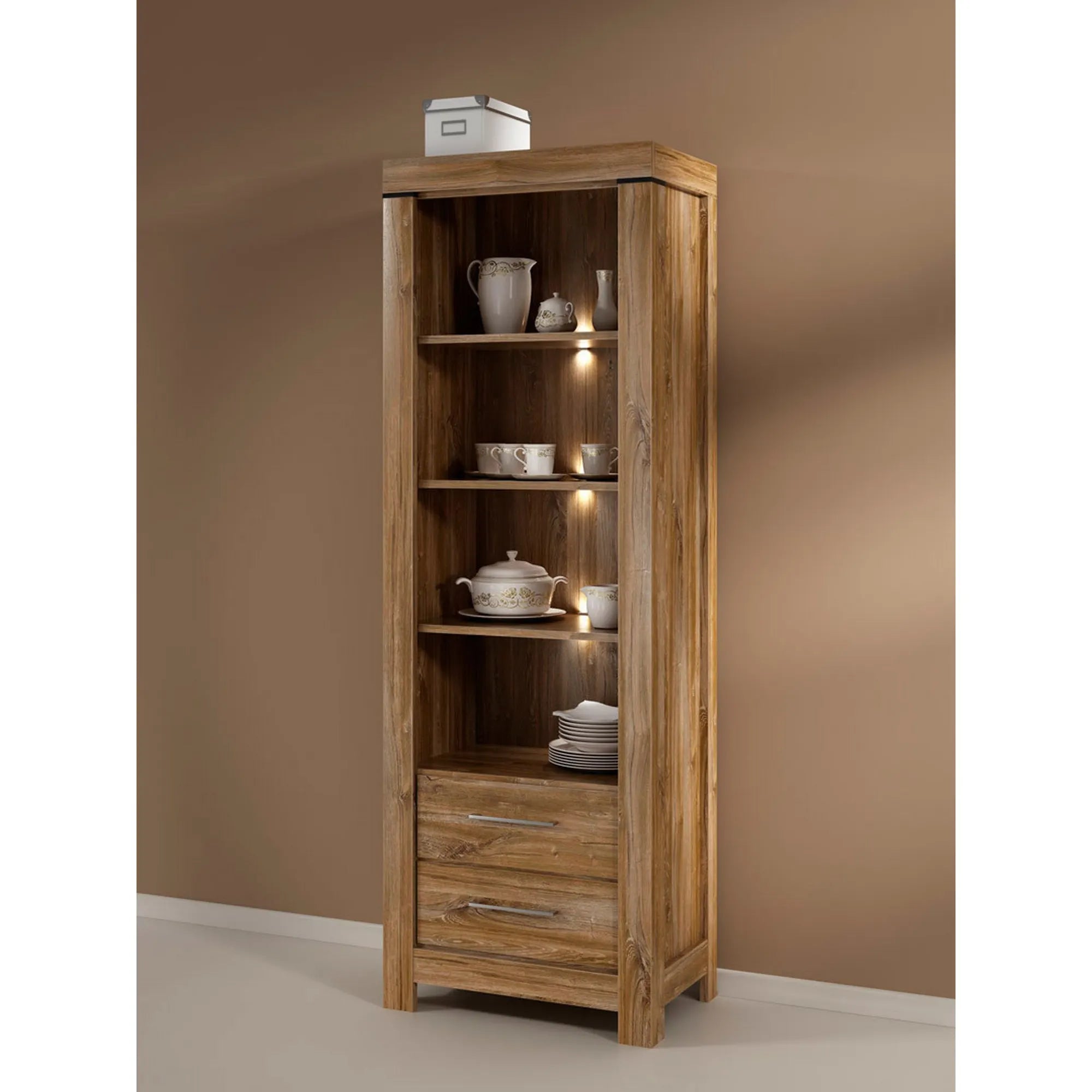 Biblioteca GENT, stejar, PAL, cu iluminare LED, 68x42x201 cm