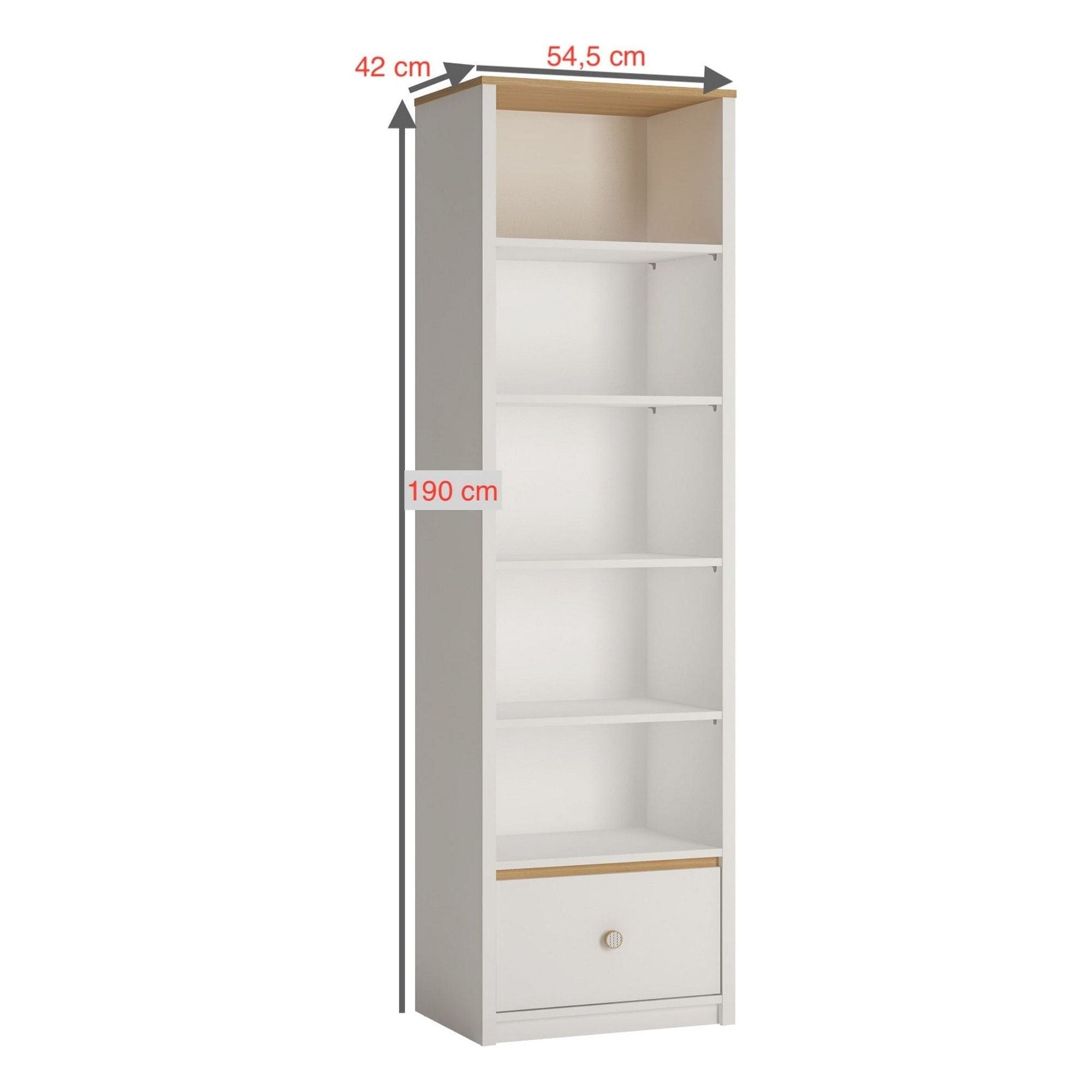 Biblioteca GLOBO, alb, PAL laminat, 55x42x190 cm
