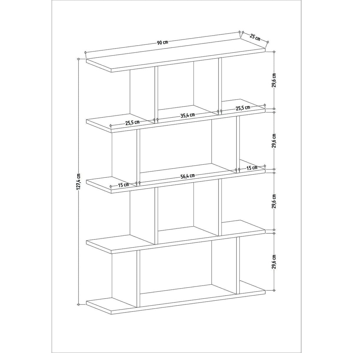 Biblioteca HARMON, alb, PAL melaminat, 90x25x127 cm