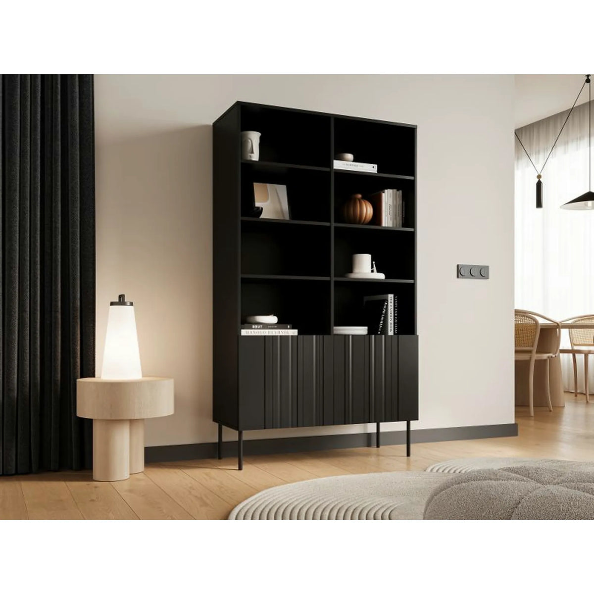 Biblioteca ISLA, negru, PAL laminat, 100x40x175 cm